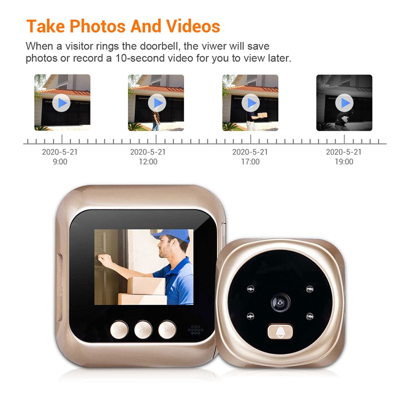 Doorbell Camera 1080P Home Smart Doorbell Security Door Peephole Camera with 2.4-Inch High-Definition Screen Display