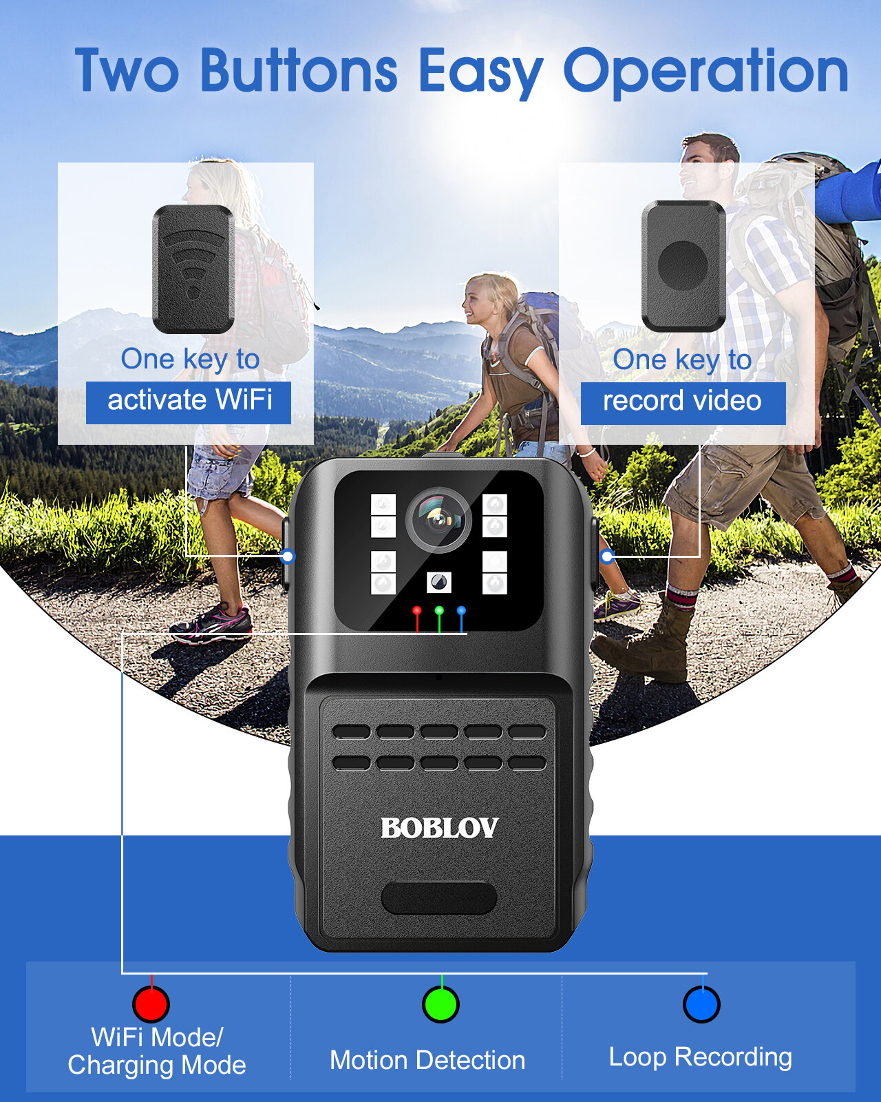BOBLOV 880W WIFI Mini Body Worn Camera, 1080P IR Night Vision Pocket Camcorder APP Control Video Recorder Waterproof for Police Surveillance Security Guards