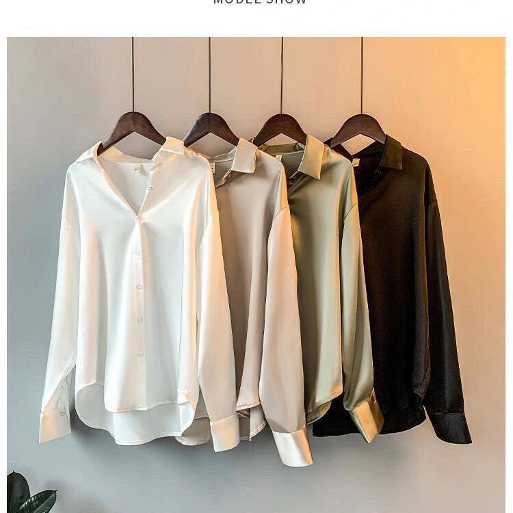 Long Sleeve Satin Blouse Women New Design 2021 Autumn Korean Style Shirt Fashion Top for Women