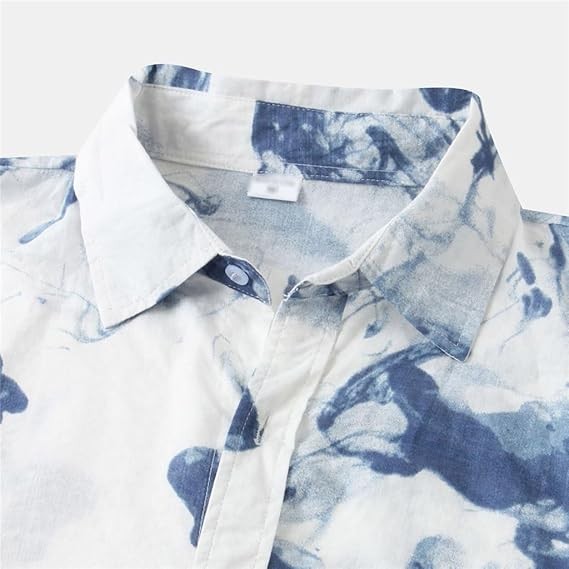 Vintage Ethnic Ink Pattern Short Sleeve Button Down Men's T-Shirt Breathable Shirt